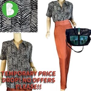 NOTATIONS BROWN & BLACK ANIMAL PRINT BUTTON DOWN SHORT SLEEVE BLOUSE (XL)